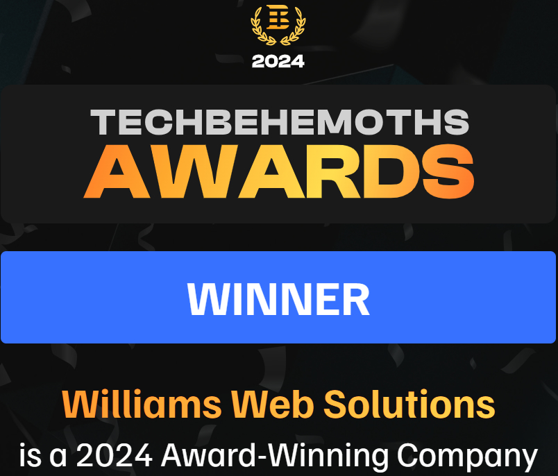 Williams Web Solutions 2024 TechBehemoths Award Winner for Best Web Design, SEO, and SMM agency for the United States